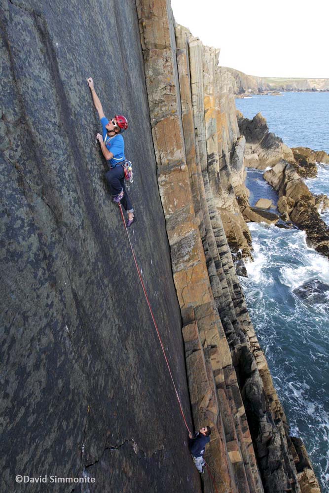 James Pearson tiptoes up Daddy Cool (E8 6b) at Carreg-y-Barcud.